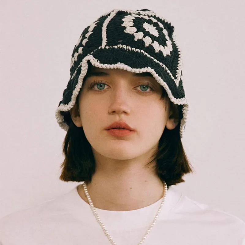2024 flor crochê balde chapéu feminino verão artesanal malha gorros ins y2k moda coreana panamá boné