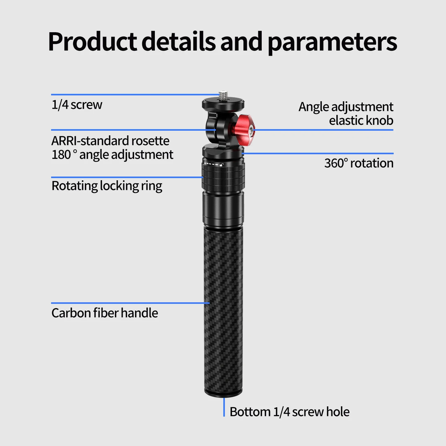 360 ° 360° drehbarer Griff 1/4 Zoll kompatibel mit DJI/Insta360/GoPro 180 ° Verstellbarer Faltbarer Selfie-Stick für 360°-Aufnahmen ° Videos – Detail 17