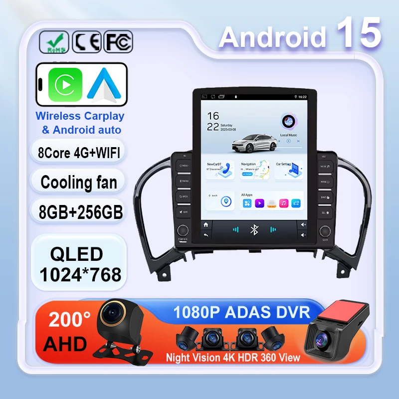 日産ジューク・インフィニティESQ 2004-2016用カーラジオ、オートCarplay GPS DSP QLEDビデオプレーヤー、4G WiFiマルチメディアプレーヤー、Android9.7インチ