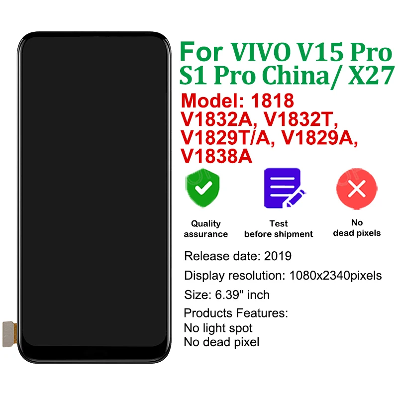 LCD For VIVO V15 Pro 1818 Display X27 S1 Pro China V1832A V1832T Touch Screen Digitizer LCD Assembly Replacement Phone Repair