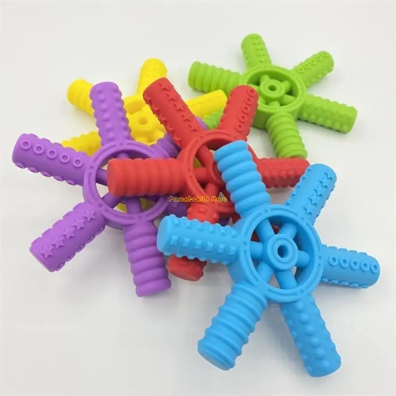 WXTD Silicone Baby Teether Rudder Shaped Soothing Teether Sensory Toy