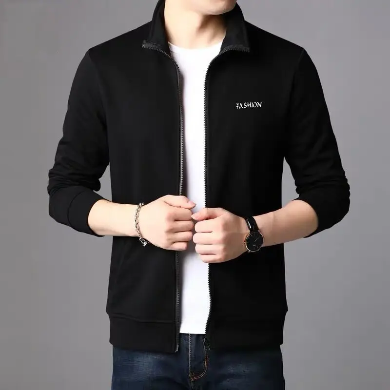 2023 Spring and Autumn Men's New Fashion Commuter Business Jacket Casual Zipper Comfortable Solid Color Versatile Sweater Coat