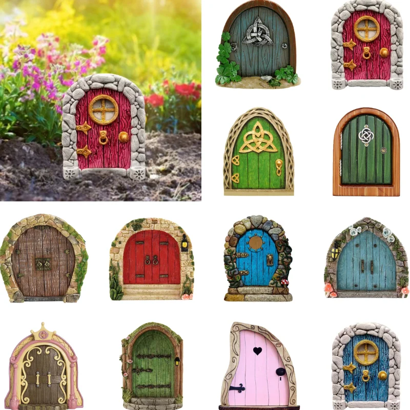 Wooden Fairy Gate DIY Garden Tree Decor Dwarf Elf Door Figurines Decorations Home Wood Mini Ornaments Christmas Gifts for Kids