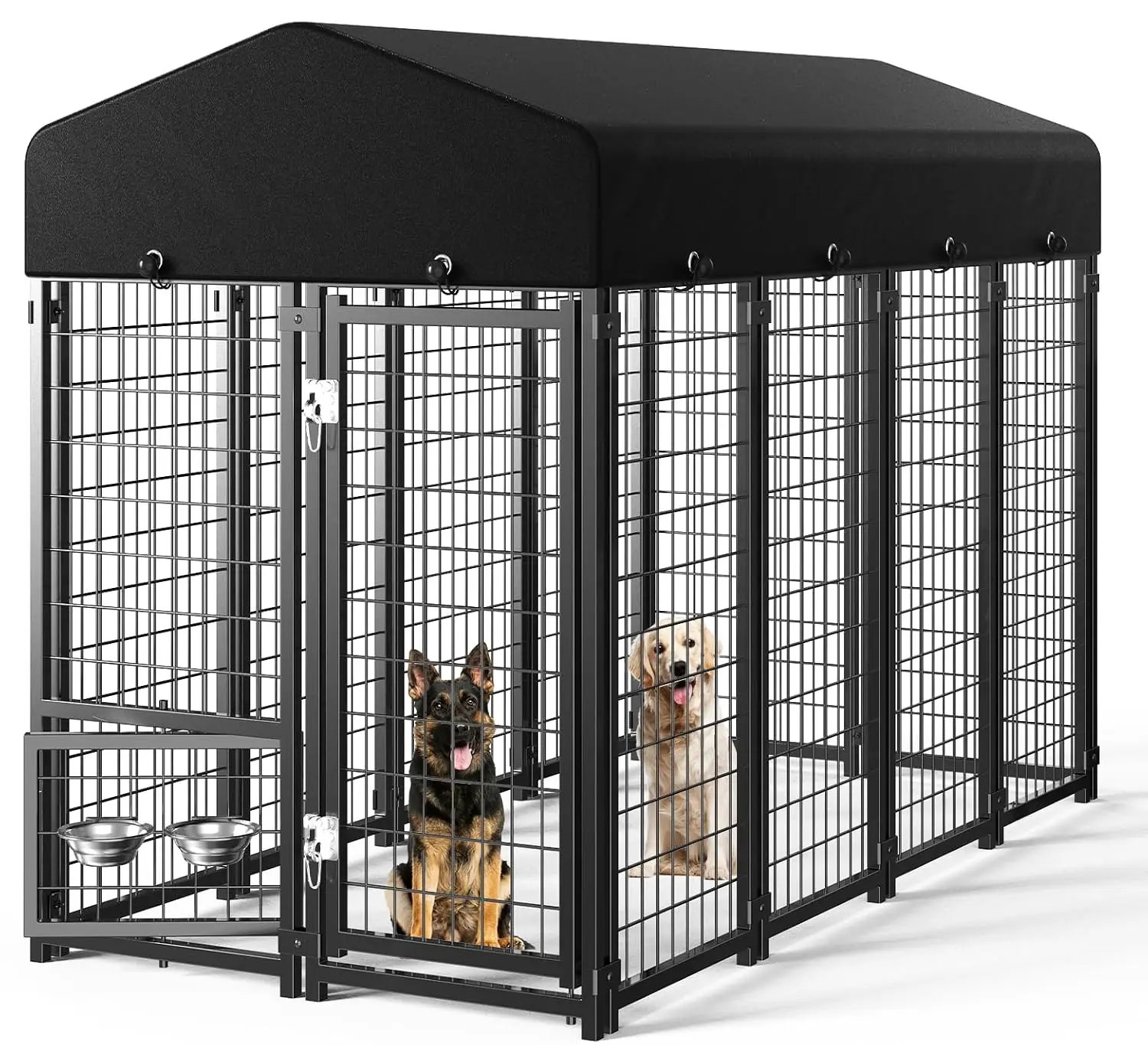 Large Outdoor Dog Kennel with Roof & Feeders, Removable Door for House, Heavy Duty Pen for Large Dogs, 8x4x6 FT, Customized