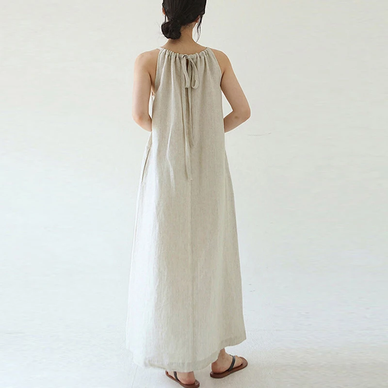 

TEELYNN Boho Sleeveless Strap Dress for Women Robe Casual Linen Cotton Oversize Loose Long Dresses Summer Beach Vestidos 2023