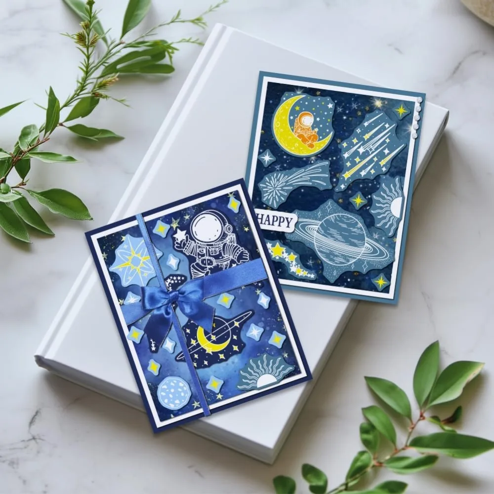 Astronaut Clear Stamps for Card Making Moon Clear Silicone Stamp Star Transparent Craft Seal Stamp Nebula Rubber Stamp