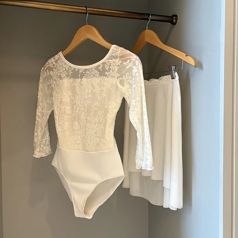 Costume de danse de ballet personnalisé pour femmes adultes, combinaison à manches longues à motifs en dentelle, costume de performance de yoga aérien, justaucorps