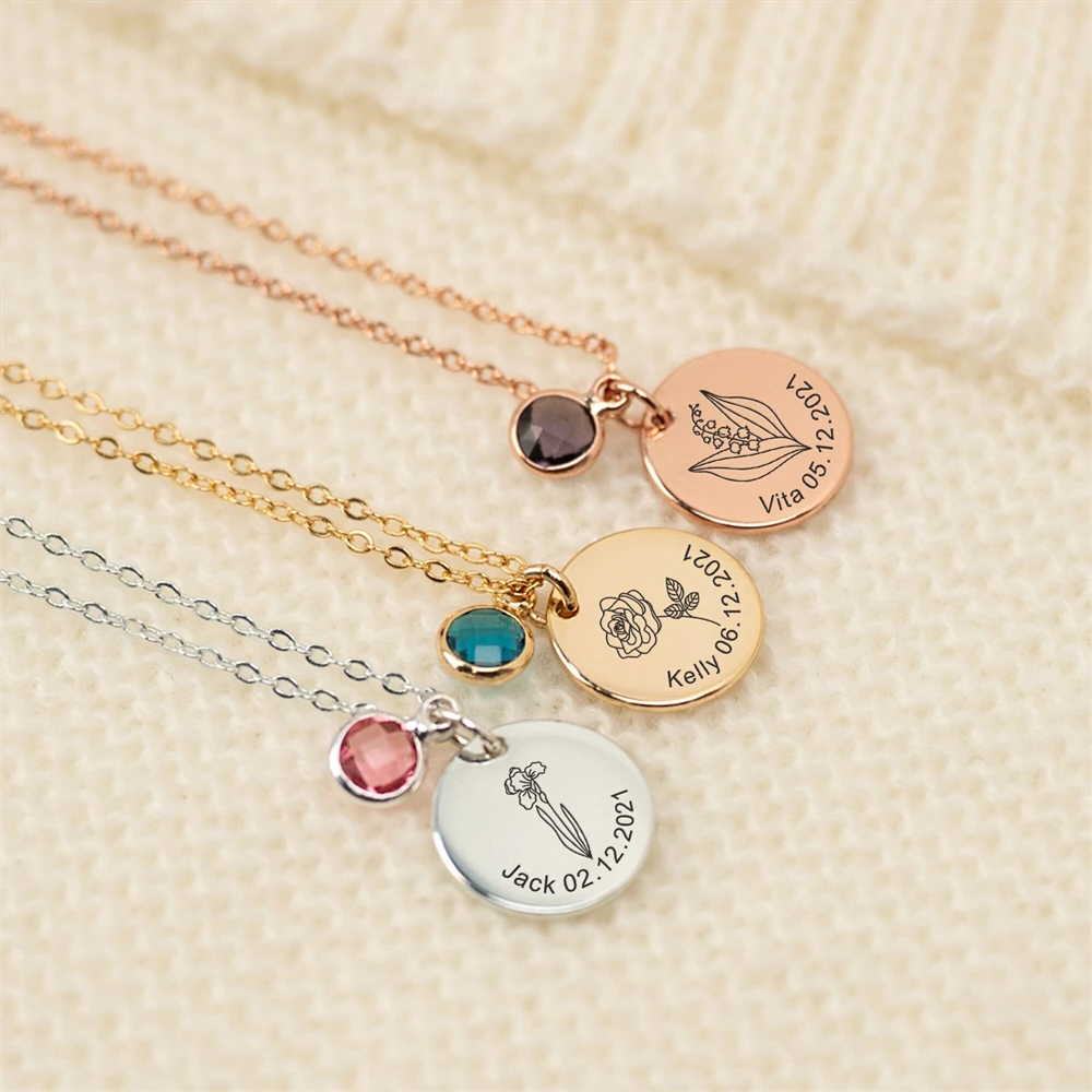 

Custom Geometry Round Name Necklace Stainless Steel Customized Birthflower Necklaces Personalizado Jewelry Gift
