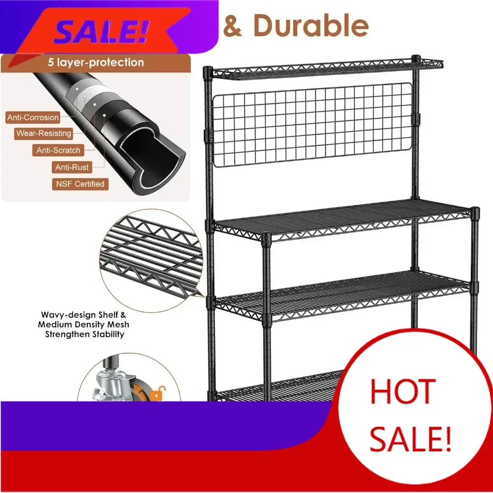 

Hot salesCustomizable Bakers Rack with Storage & Wheels, 42 Inch Microwave Stand Kitchen Shelves, 4-Tier Heavy Duty Storage Rack