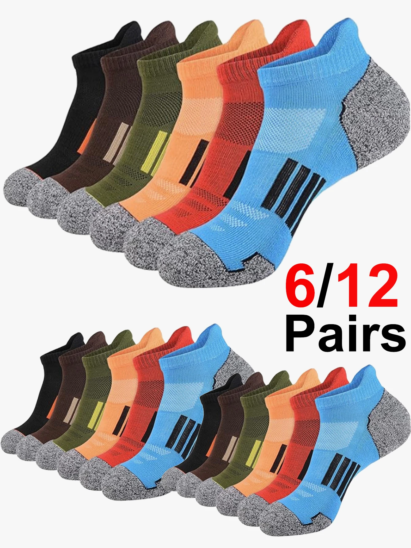

Thin Mesh Men's Sports Socks 6/12 Pairs Sweat Absorbing Breathable Non-Slip Wear-Resistant Casual Comfort Socks for Active Men