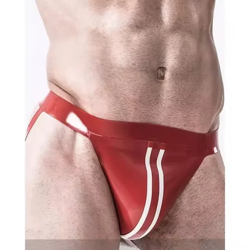 

customized Latex Briefs Shorts Red with White Trim Rubber Panties Underwear Briefs Bottoms Plus Size