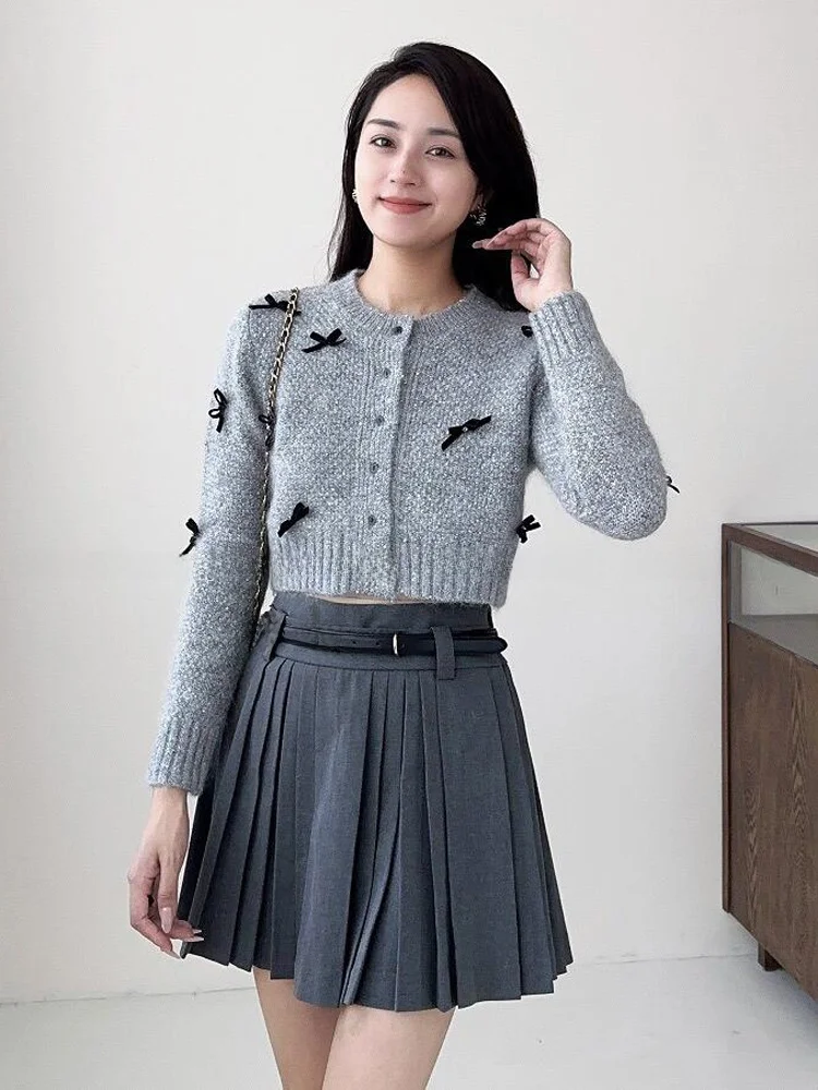 

Korean Sle Knot iny round Ne Long Sve ort Knitted Cardigan Women's Faion Commute Simple Design Autumn ...