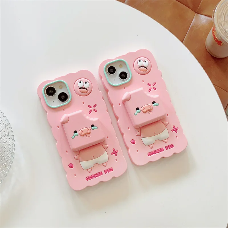 Imagem -02 - Biscuit Piggy Silicone Phone Case Capa à Prova de Choque Bonitos Cases para Iphone 11 12 13 14 Pro Max 3d