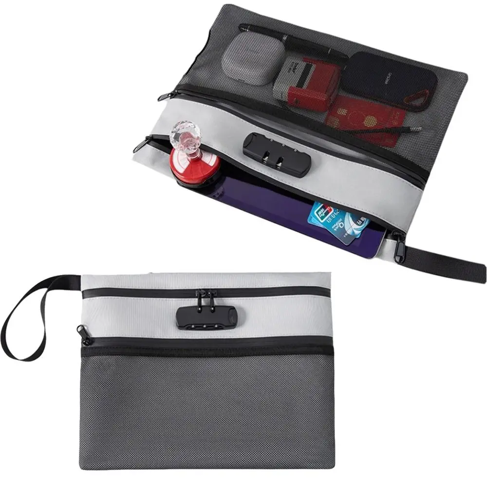 

Combination Lock Money Bag with Lock Zip Closure Oxford Cloth Portable Locking Pouch Waterproof Portable Security Document Bag