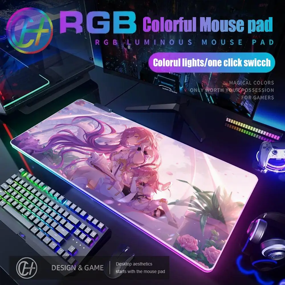 

Коврик для мыши Honkai Impact 3 Elysia, игровой коврик для мыши RGB, настольный коврик HD Gamer, большой светодиодный светильник, коврики для мыши XXL, ковер для ПК, компьютера