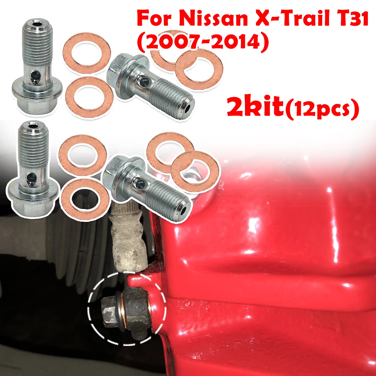 

2kit Front Left Right Rear Caliper Hose Lines Banjo Fittings Bolts Copper Sealing Crush Washers For Nissan X-Trail T31 2007-2014
