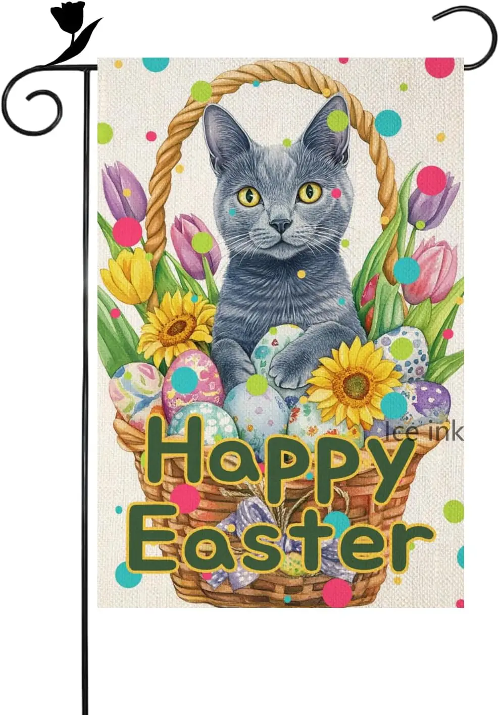 Ice ink Welcome Easter Decorative Garden Flag Russian-Blue Cat Polka Dot Yard Lawn Outside Decor Spring Burlap House Flag Ou yyi