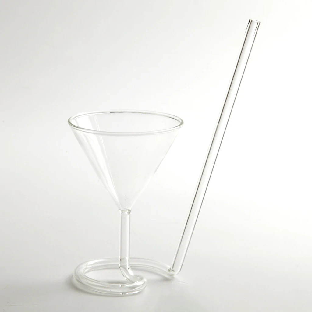 Creative Cocktail Glass with Long Straw, Juice Spiral Glass Drinkware Reusable Tumblers Water Cup Rotating Glass