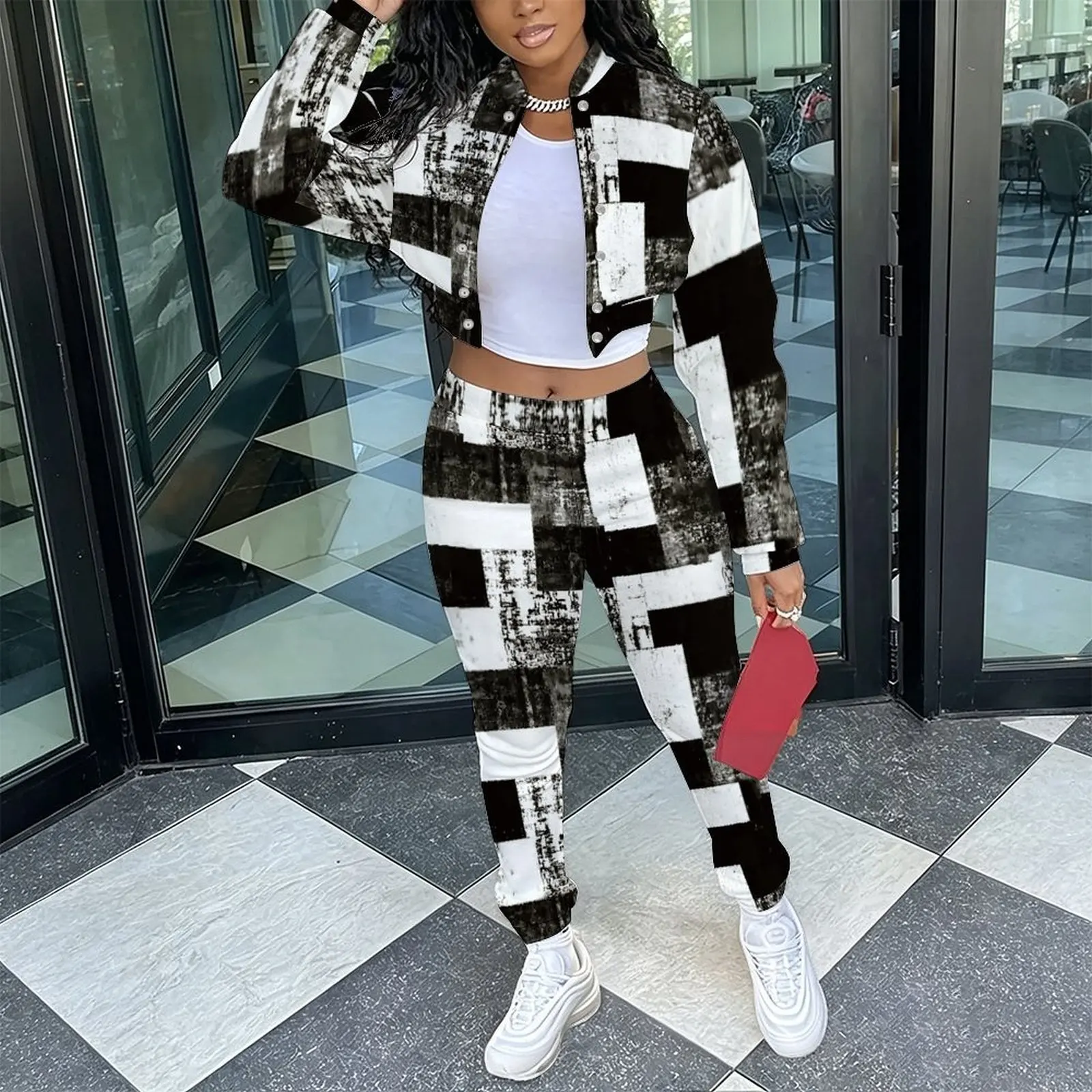 Women's Retro Fashion 2 Piece  Elegant Stand Collar Long Sleeve Jacket Casual Everyday Commuting Sport Pants