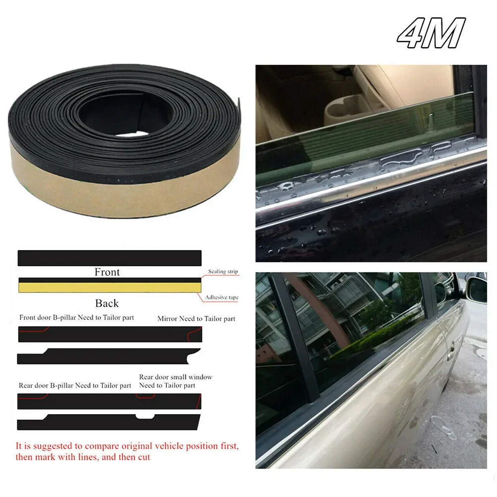 13FT Car Sides Door Window Glass Seal Strips Rubber Weatherstrip Rain Visor Universal Waterproof Exterior Accessories