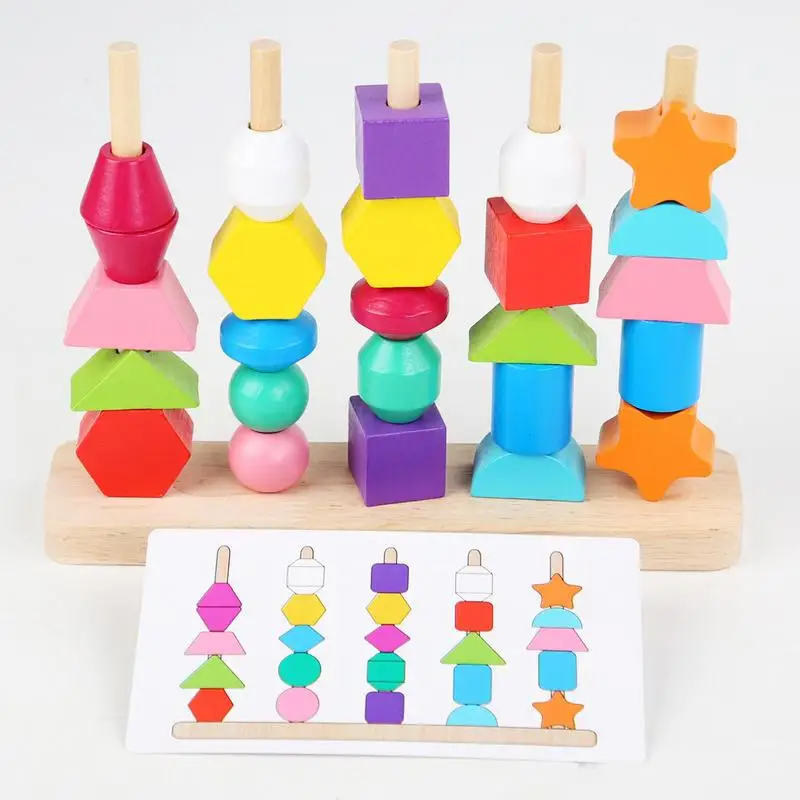 Toddler Lacing Beads Montessori Educational Lacing Beads Wooden Threading Toys Shape Sorter Stacking Block STEM Preschool