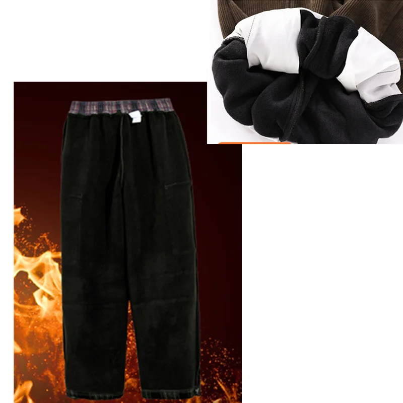 Child Winter Plaid Cargo Thermal Pants With Pocket for Teenage Boy Loose Casual Insulated Trousers Kids Fleece-Lined Sweatpants image 5