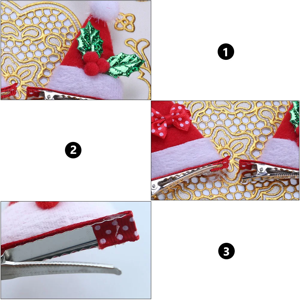 

8 Hairpins Set Christmas Hat Hair Clip Bow Accessories Snowflake Barrettes Holiday Styling Durable Wedding Party