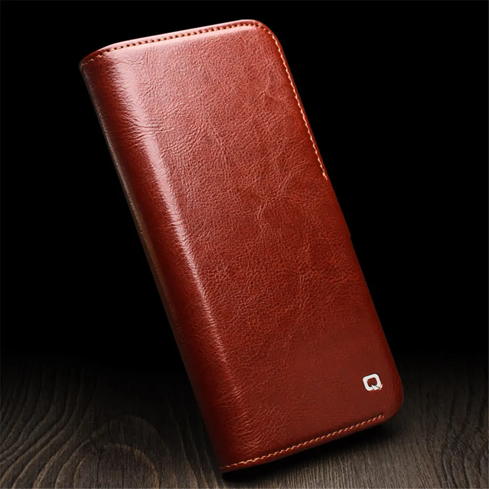 Qialino Genuine Cowhide Leather Magnetic Flip Case for iPhone 16 Pro Max 16 Card Pocket Cover