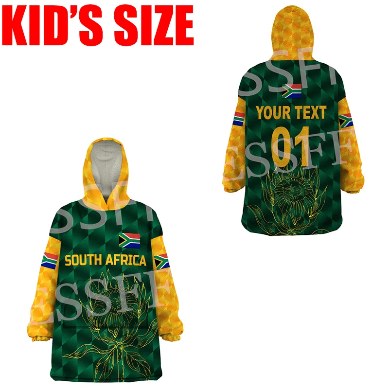 Custom Name Africa Country South Africa Flag Tattoo Vintage 3DPrint Harajuku Winter Kid Size Wearable Blanket Hoodies Overcoat K