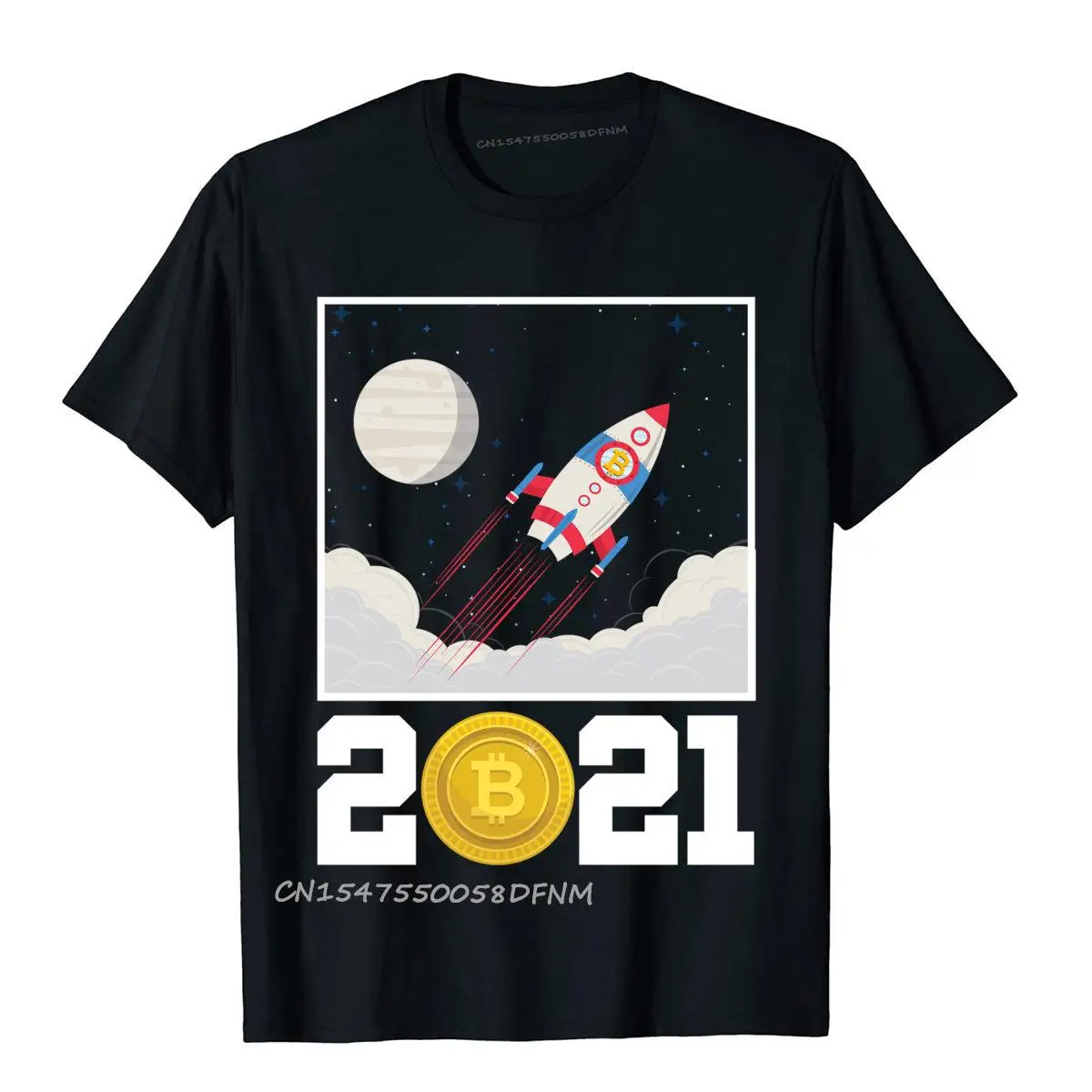 Bitcoin 202 Rocket Crypto Space Men Family Family Tops Shirts Premium Cotton Top T-Shirts Birthday