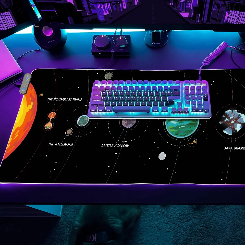Outer Wilds S-Solar System Mouse Pad Gaming MousePad LED Table Pads RGB Desk Mats Micro USB Backlit Rubber Desktop XXL