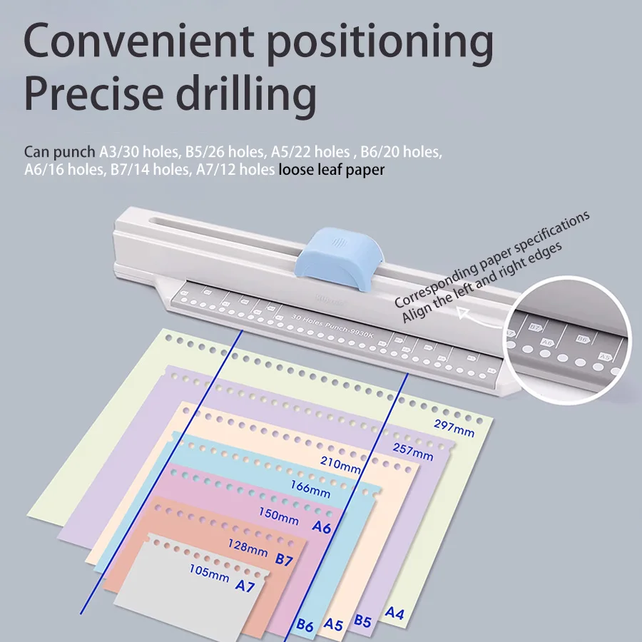 30-hole hand-pushed puncher A4 multi-hole puncher, multi-size paper punching machine home office