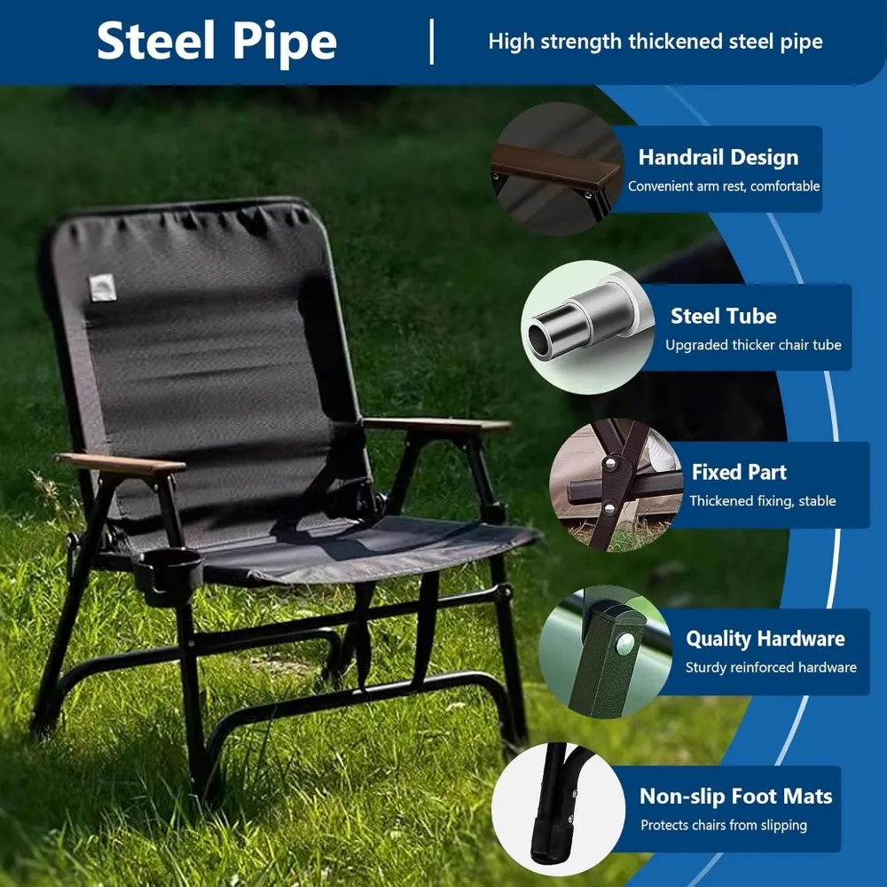 팔걸이가 있는 접이식 야외 해변 의자, 캠핑, 낚시, 잔디밭, 하이킹 및 해변 활동을 위한 내구성 있는 강철 프레임