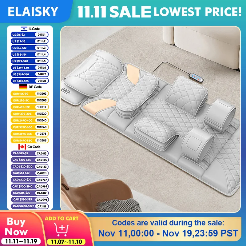 

Massage Bed Multi Functional Massage Device Shoulder Waist Leg Home Electric Automatic Kneading Air Pressure Massage Relax Pad