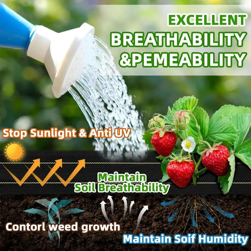頑丈な8フィート x 300フィートの雑草防止シート、庭用3.5オンスの透水性雑草抑制材