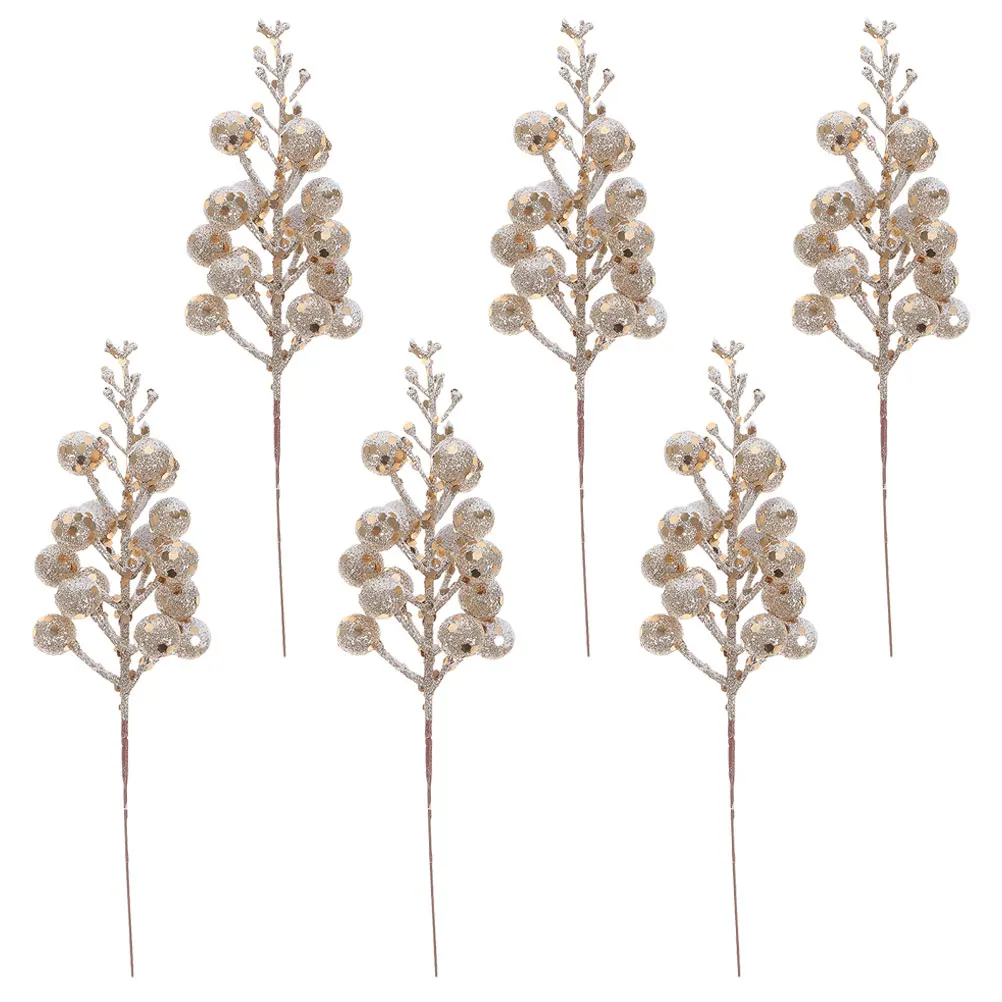 

6 Pcs Christmas Tree Decorations Fake Berry Stem Artificial Berries Stems Foam Ornaments Picks for Floral Arrangements