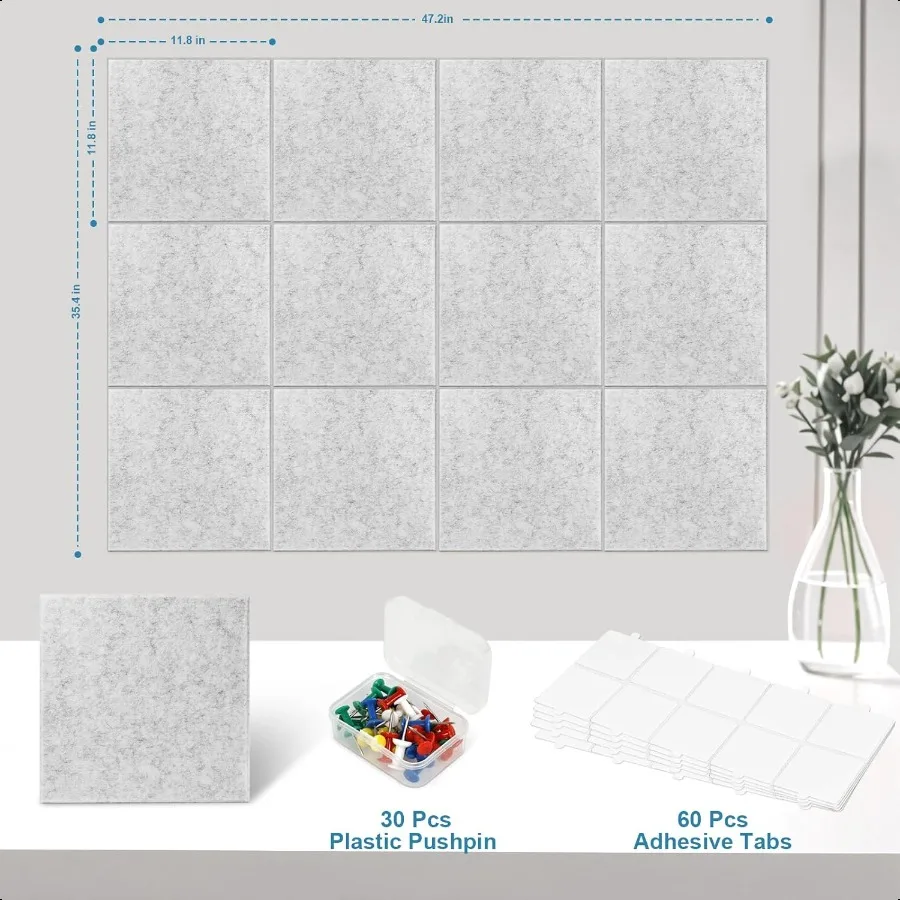 لوحة الفلين الكبيرة البديلة 12 حزمة 11.8 "x 11.8" بلاط الحائط مع علامات تبويب لاصقة آمنة قابلة للإزالة بلاط الحائط الفلين نشرة الخنزير #2