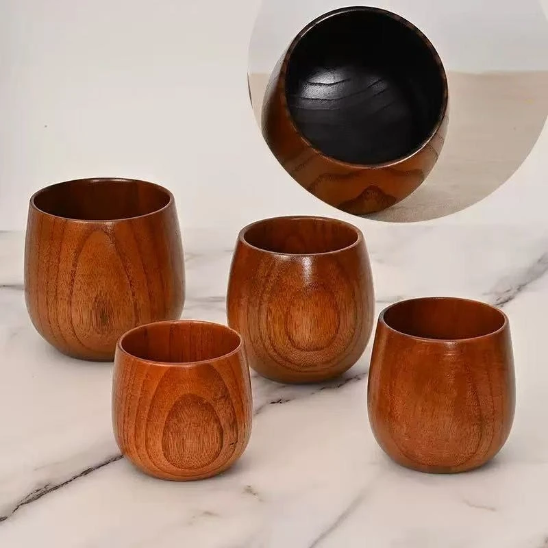 Natural Wooden Tea Cup Set Japan Style Shatterproof Wood Wine Coffee Mug for Camping Picnic Home Use Whiskey Beer Water Cup