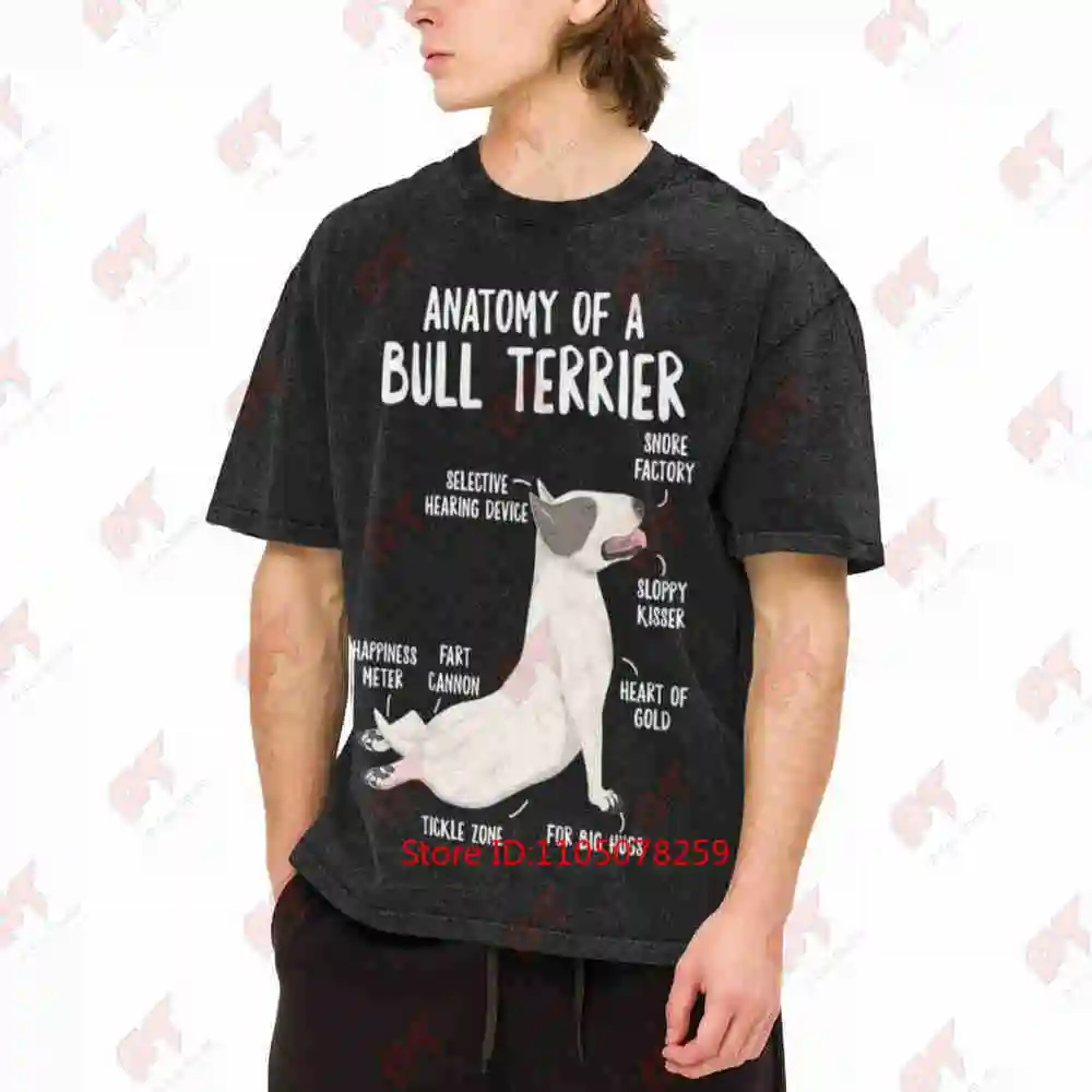Funny Bull Terrier Anatomy Vintage Washed Tee Pure Cotton T-Shirt