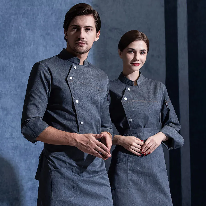  Chef Overalls Men'S Women'S Long Sleeves Autumn And Winter Dining Kitchen Western Restaurant Hotel Baking