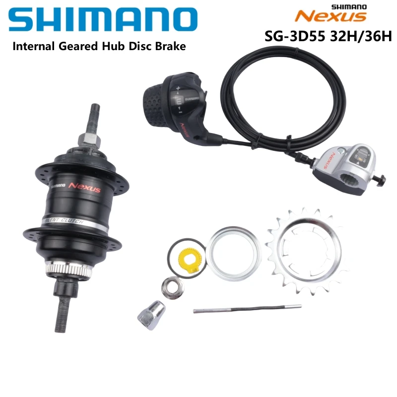 Shimano NEXUS SG-3D55 Wewnętrzna piasta z przekładnią 3-biegową Dźwignia zmiany biegów 1szt Hamulec tarczowy Blokada środkowa Dźwignia zmiany biegów roweru 3D55 32H/36H Czarny