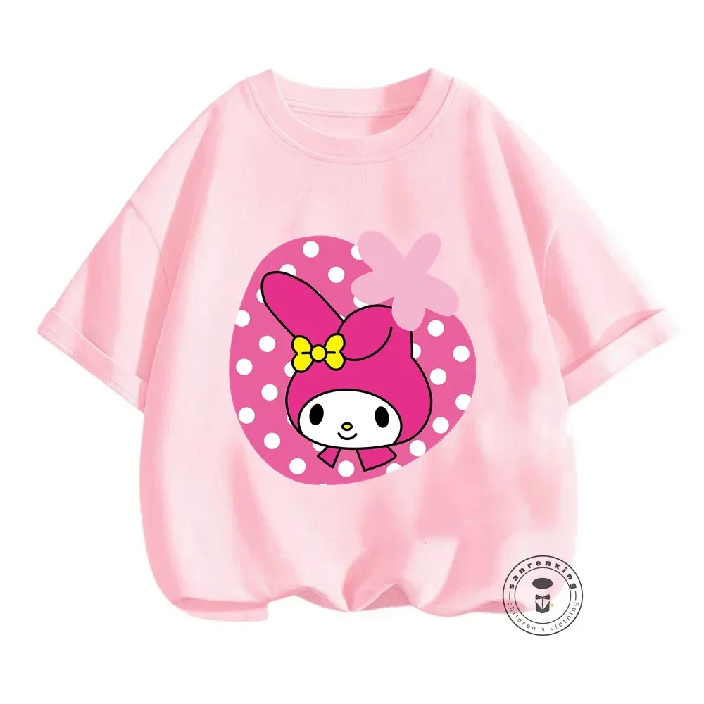 Good Looking My Melody Theme T-Shirts with Japanese Cartoon Styling for Girls in Summer Nice Soft Hip-Hop Casual Apparel