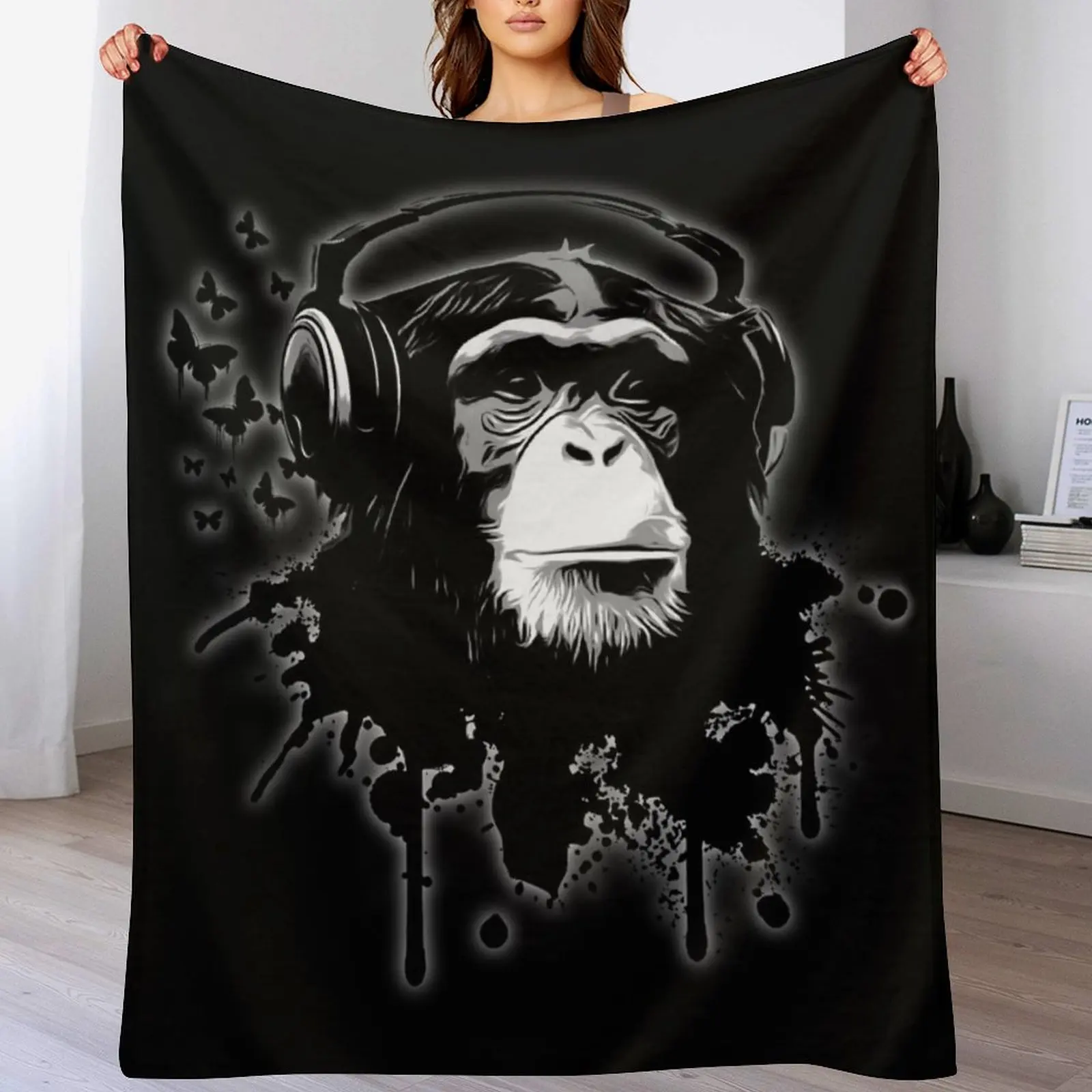 

Monkey Business - Black Throw Blanket Cozy Throw Blanket for Bed Sofa Chair