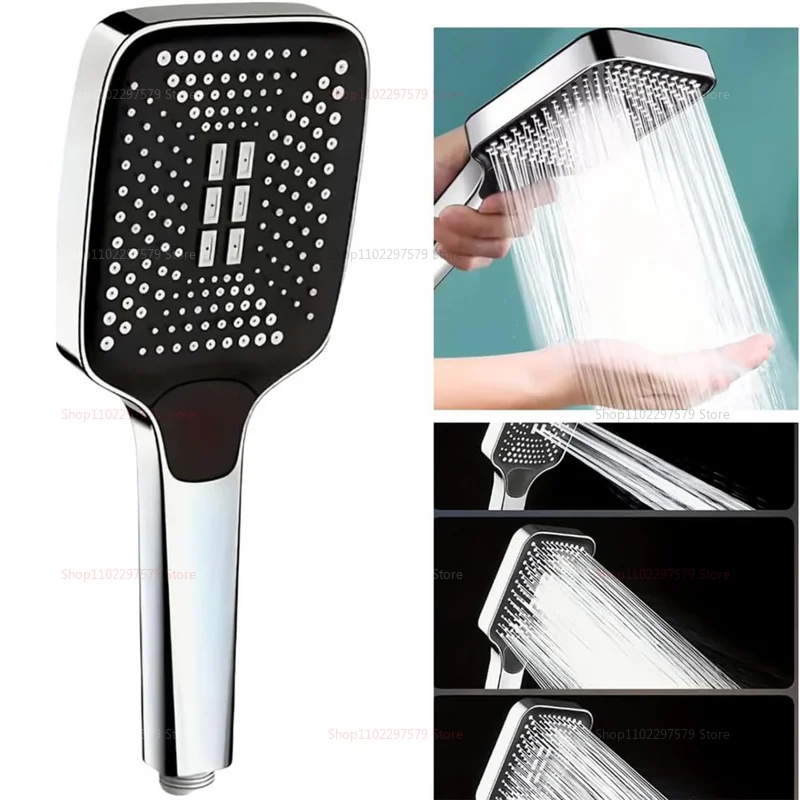 Cabezal de ducha ajustable con botón cuadrado, cabezal de ducha de refuerzo plateado, juego de cabezal de ducha con salida de agua engrosada