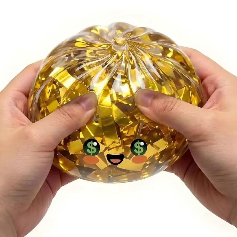 Golden Glitter Dumplings Squishy with Box Dumplings Sensory Squeeze Toy for Stress Relief Toys Soft Slow Resilience Pinch Gift
