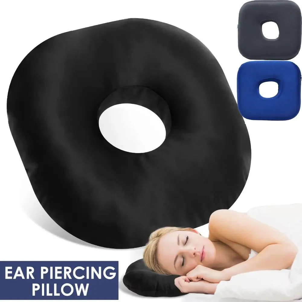 Oreiller en mousse pour piercing d'oreille, à récupération lente, design creux, en forme de donut, confortable, lavable, pour dormeurs latéraux