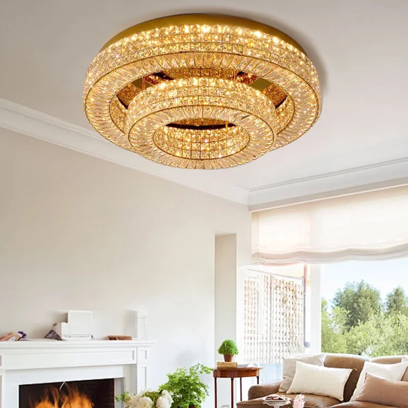 

Modern Two Tier Crystal Lights Lustre Home Decor Lighting Luxury Round Ceiling Lamps Bedroom Living Room LED Ceiling Chandelier
