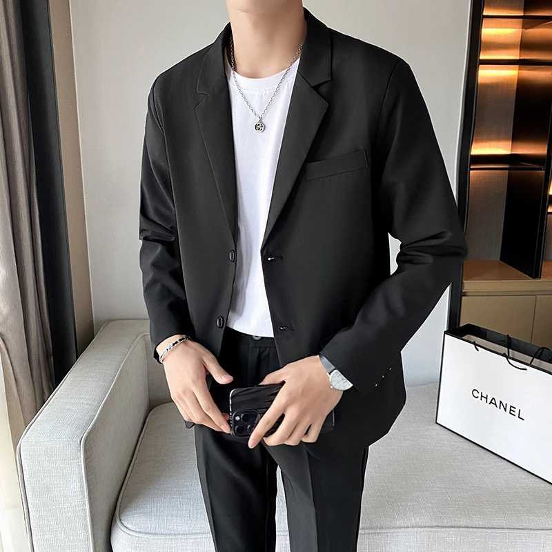 Men\'s Formal Suit Set Wedding Party Dress Black Gray Business Office Blazer Trousers Korean Fashion Draped Youth Suit Jacket