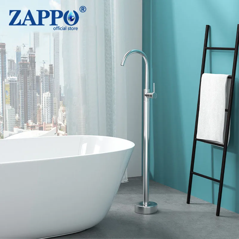 ZAPPO Freestanding Bathtub Faucet Bathroom Floor Mount Standing Tub Filler Single Lever Brass Mixer Tap Without Handheld Spray