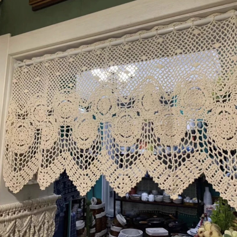 Handmade Needle Lace Curtain Cotton Vintage Country Half Window Curtain Kitchen Cabinet Curtains Decorative 40*90/120/150/180cm